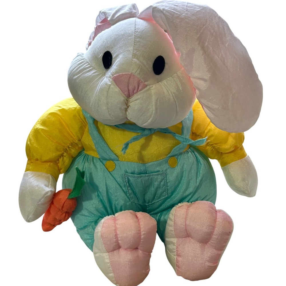 International Silver Co Plush Bunny Rabbit Easter Teal Overalls Yellow 9"
